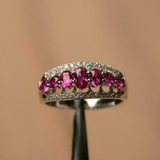 Women's Half Eternity Ring 2Ct Oval Cut Pink Ruby  CZ 925 White Sterling Silver