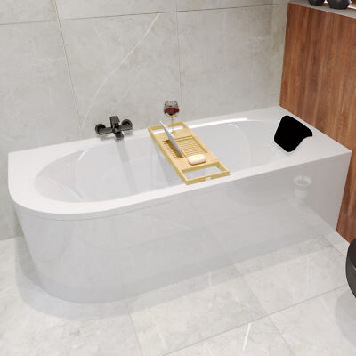 Badewanne Rechteck 150x75 Rechts + Kopfstütze + Bambus Ablage + Ablauf & Füße