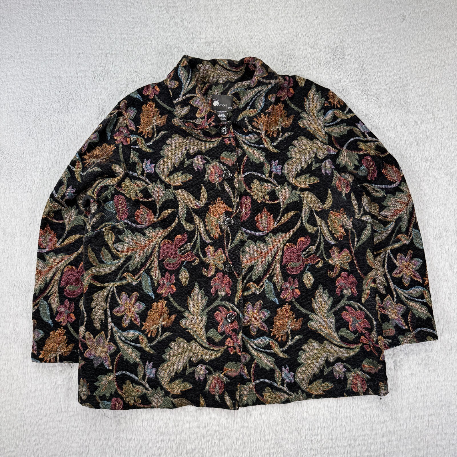 Vintage Floral Tapestry womens 2XL jacket First Option Too cotton blend colorful