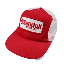 Vintage Kendall Motor Oil Patch Mesh Trucker Hat Red