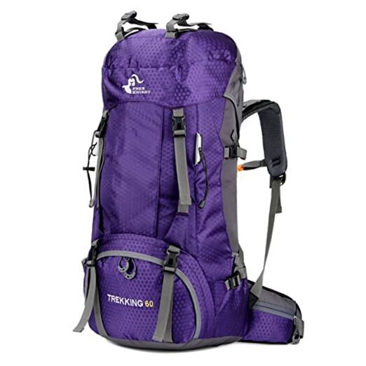 60L Lightweight Purple Waterproof Hiking Backpack with Rain Cover