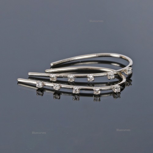 0.22ct Natural 5 Diamonds Gold Wire Threader Hoop Earrings Solid 14k Yellow Gold - Picture 3 of 11