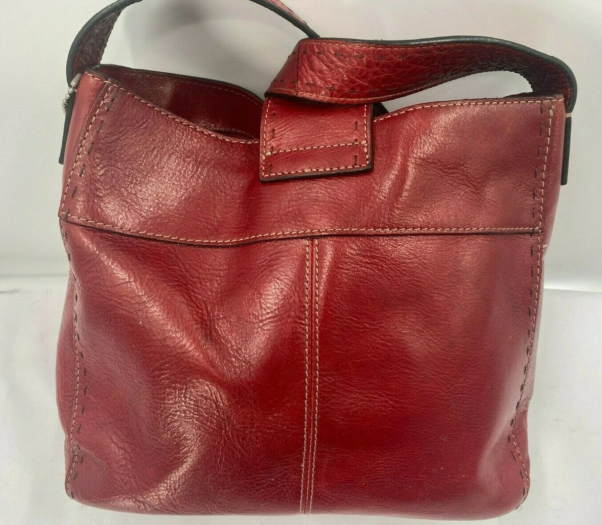 Vintage FOSSIL Key Oxblood Dark Red Leather Bucket Shoulder Bag