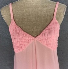 Vintage 70's Spaghetti Strap w/Ruching , Ruffled Hem Long Night Gown sizeM Pink