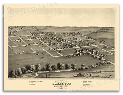 Blairstown Iowa 1868 Historic Panoramic Town Map - 20x28