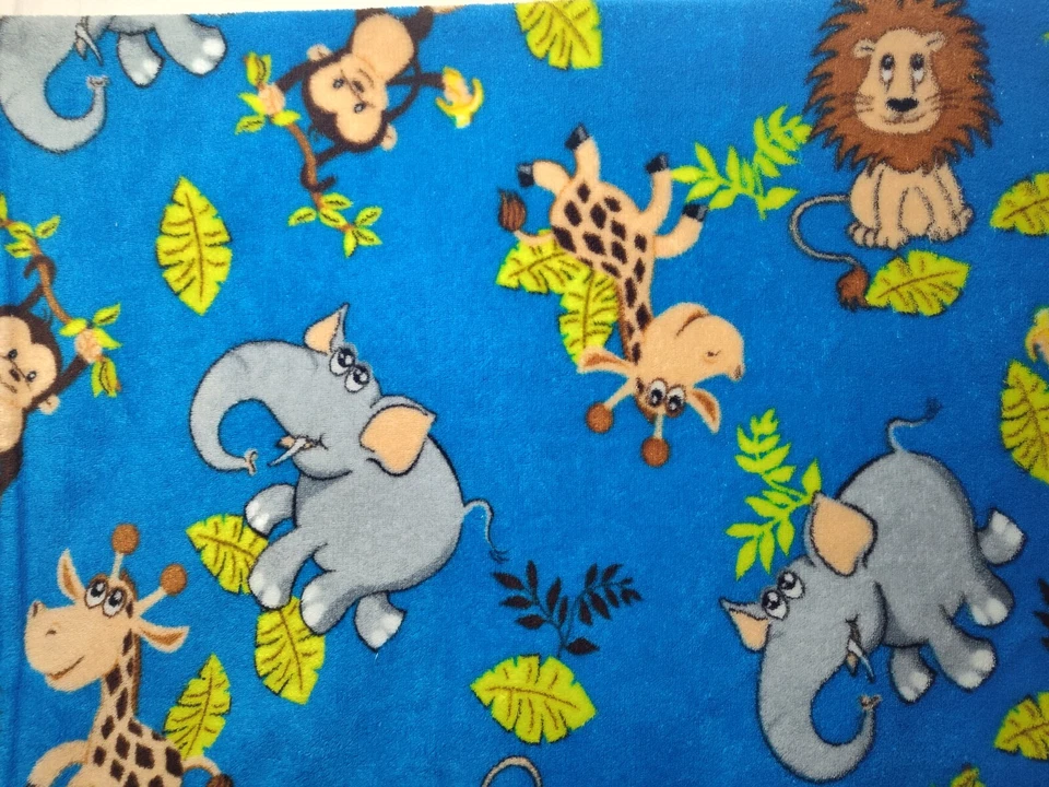 Northpoint 婴儿蓝色丛林野生动物园毯 htf 软羊毛狮子 猴子 大象 — 第 4/4 张图片