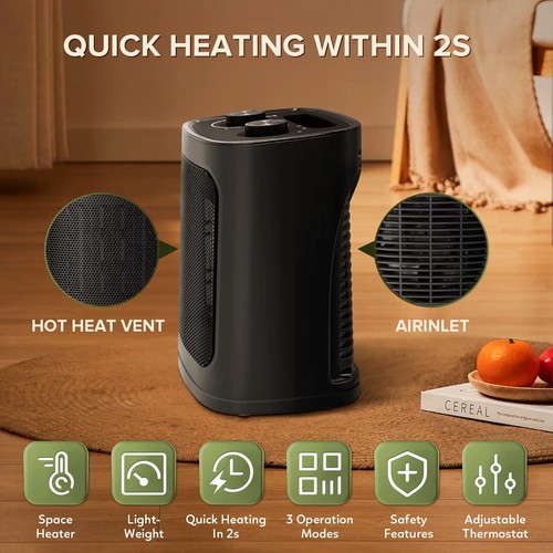 Auseo Space Heater 1500W/750W ETL Certified Ceramic Small with Thermostat 9 in - Picture 6 of 7