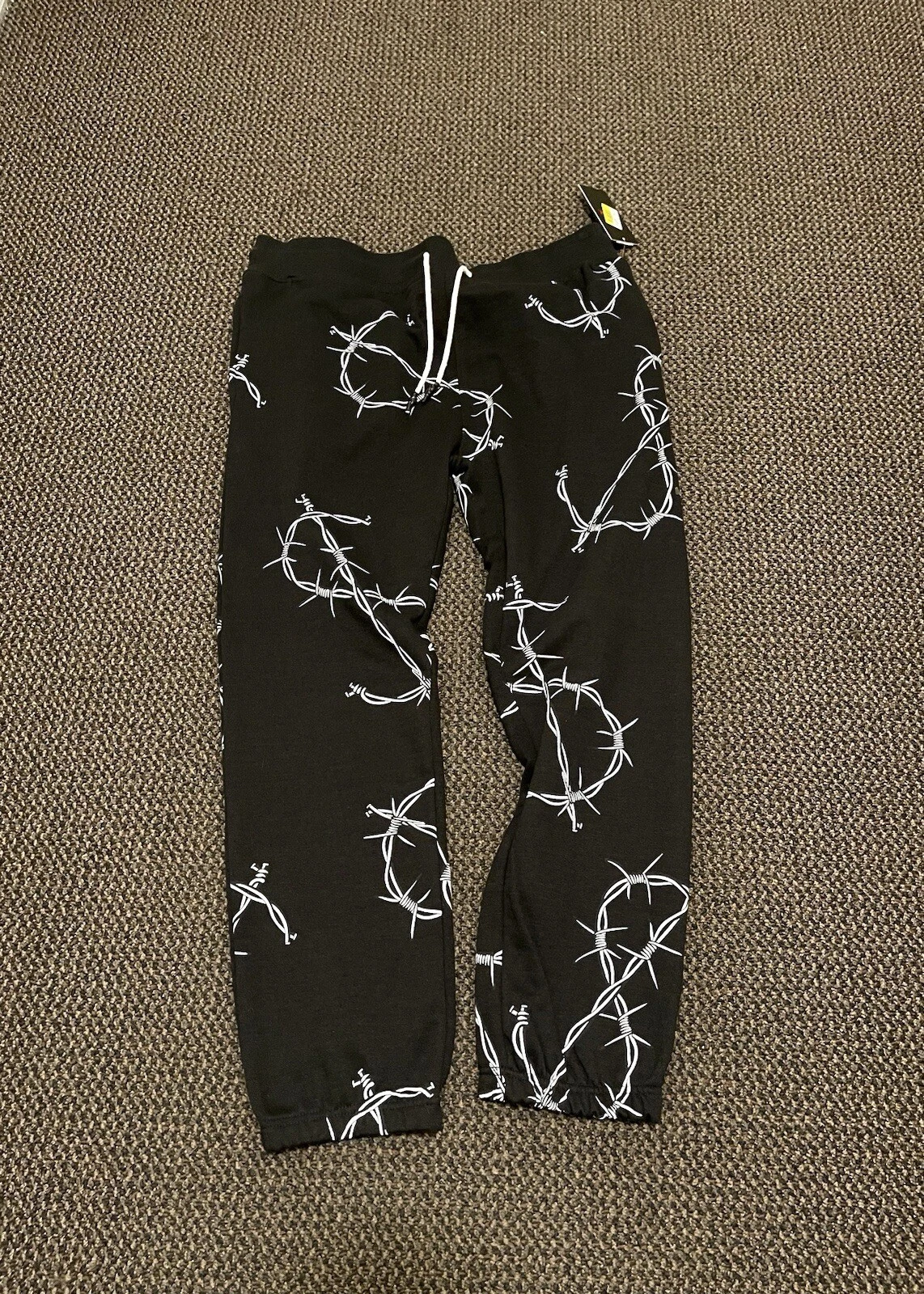 Men's Barbed Wire Print Joggers with Light Fleece Lining and Wide Drawstring Wai