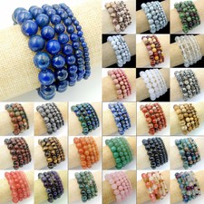 4/6/8/10/12mm Natural MultiColor Round Gemstone Beads Stretch Bracelet 7.5''