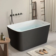 49" Freestanding Bathtub with Integrated Seat, Acrylic Stand Alone Soaking Tub