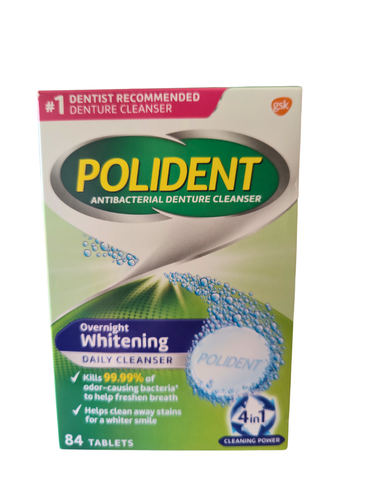 Polident Overnight Whitening Antibacterial Denture Cleanser