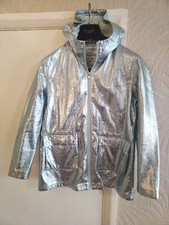 Tokyo Laundry Faux Leather Silver Nylon Jacket Size 12 Uk