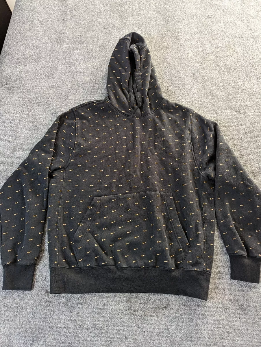 Nike Swoosh Logo All Over Men Pullover Hoodie Black With Gold Small Egypt M