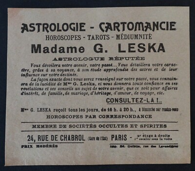 Visitenkarte Frau LESKA Astrologe Seherin Medium Kartenlegen PARIS 2
