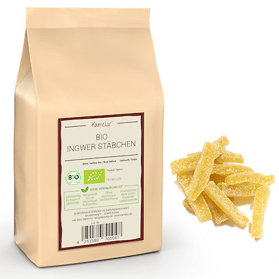 (18 EUR/kg) 3x 1kg Palitos de Jengibre BIO, Jengibre BIO Suave y Confitado