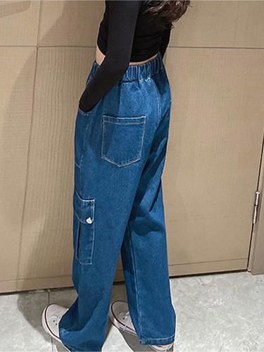 Kids Girls Jeans Elastic Waist Pants Denim Pants Casual Trousers with Pockets - Picture 11 of 13