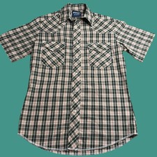 Wrangler Mens S Pearl Snap Plaid Western Shirt Short Sleeve Cowboy Rodeo