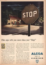 1946 Alcoa: This Sign Tell You More Than Just Stop Vintage Print Ad