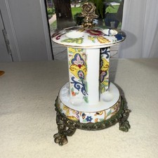 Vintage Porcelain Flowers Toothbrush Holder Lefton China 6876 on LEGS Stand