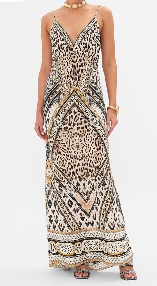 Camilla V Neck Full Length Bias Slip Dress Mosaic Muse Size S RRP $849