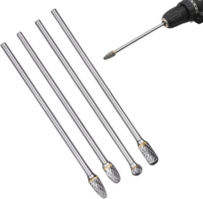 4-teiliges Hartmetall-Frässtift-Set, Wolfram-Die-Schleifer-Bits, 145-154 mm extra lang Holzschnitzerei