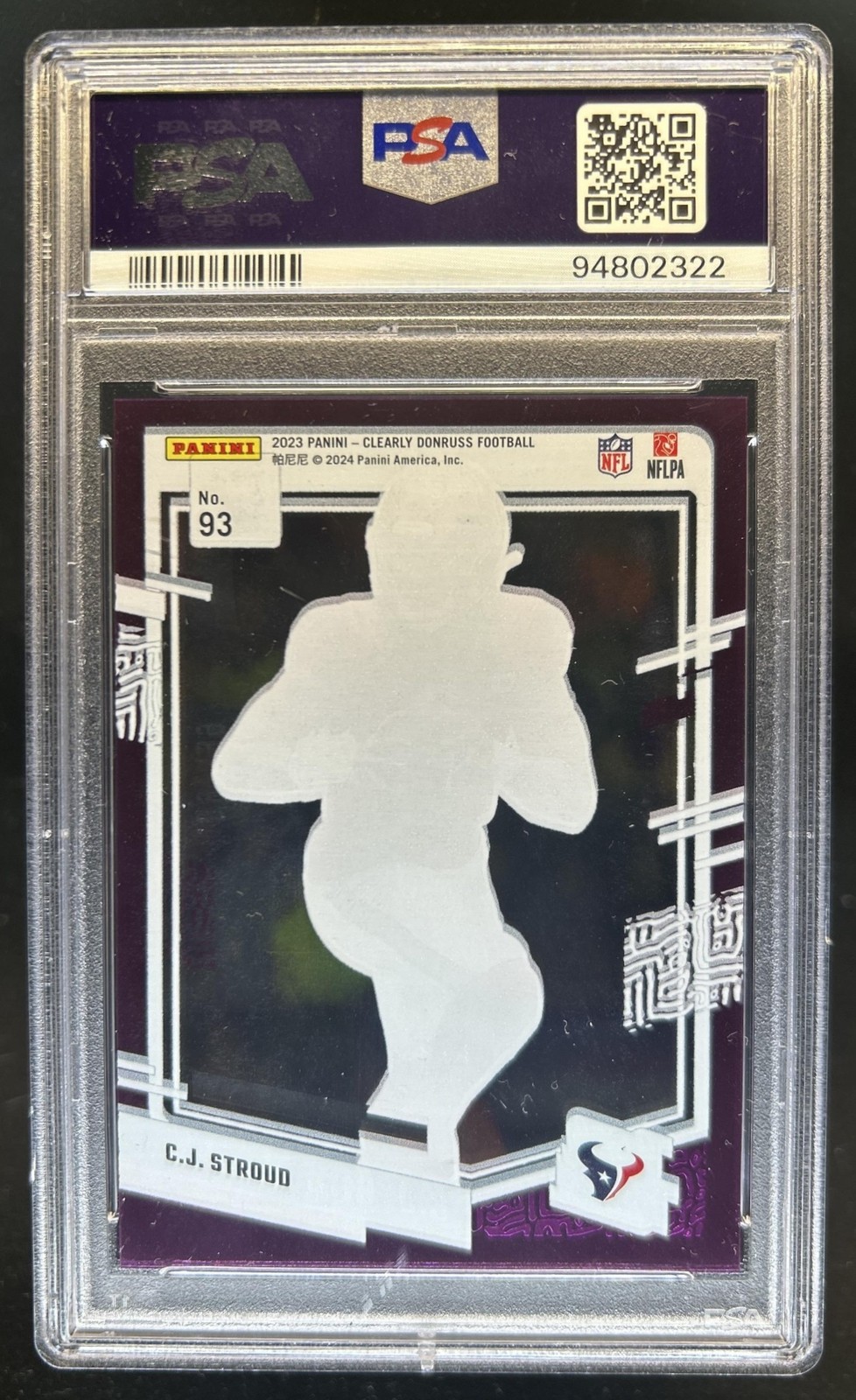 2023 Panini Clearly Donruss C.J. Stroud Purple Rookie RC #/199 Texans PSA 10 view 2