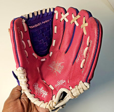 Rawlings 10" Leather Girls Youth Softball Glove HFP10PPW RHT Purple  Pink Mitt