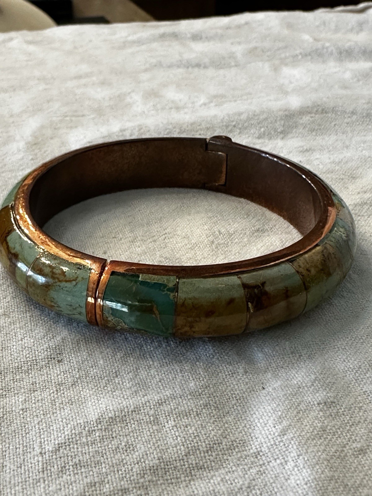 Jay King DTR Green Turquoise Solid Copper Hinged … - image 1