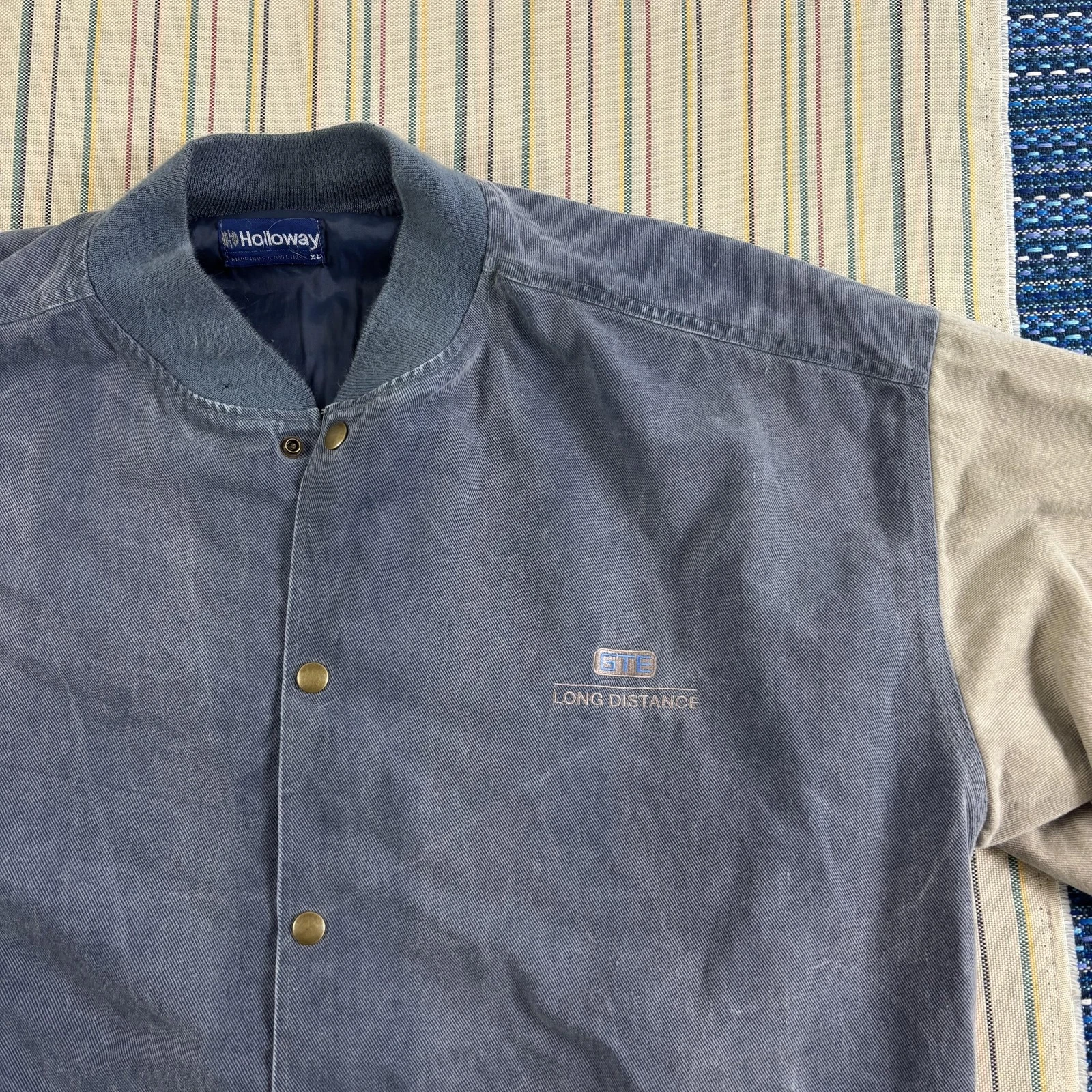 Vintage Holloway Jacket Mens XL Blue Denim Varsity GTE Long Distance Bomber