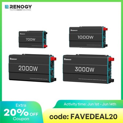 Renogy 700W 1000W 2000W 3000W 12VDC 120VAC Pure Sine Wave Inverter LED Indicator