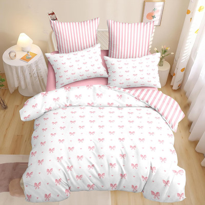 Pink Bow Comforter Set Queen Size Cute Heart Bowknot Comforter Kids Boys Girls P