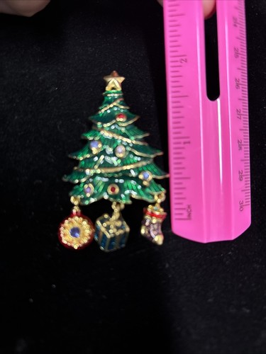 Vintage Christopher Radko Brosche Emaille Strass Weihnachtsbaum Hänger Charm - Bild 8 von 8