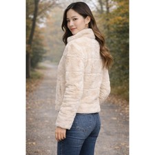 Ambiance Faux Fur Jacket Size L Cream Plush C...