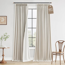 100 Blackout Linen Pinch Pleated Curtains 96" Long, 2 Panels Set