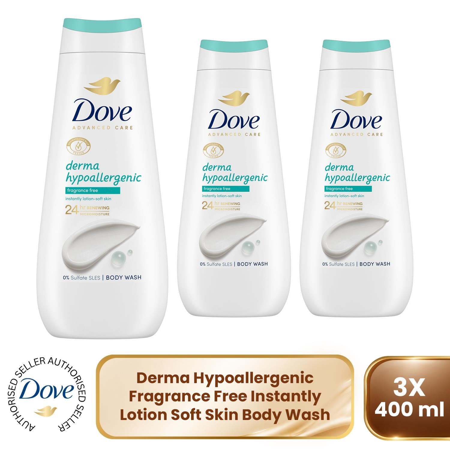 Dove Advanced Care Hypoallergenic Body Wash 24H Renewing Micromoisture, 4x400ml - Image 4