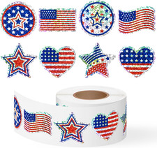 500 Holographic American Flag Star Stickers Self-Adhesive for 4Th of July Crafts