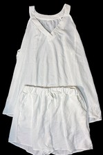 Women's White Sleeveless Tank  Shorts Set, Drawstring, Elastic Waist, Size L