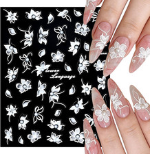 5D Geprägte Blume Nagelsticker Weiß Blume N...