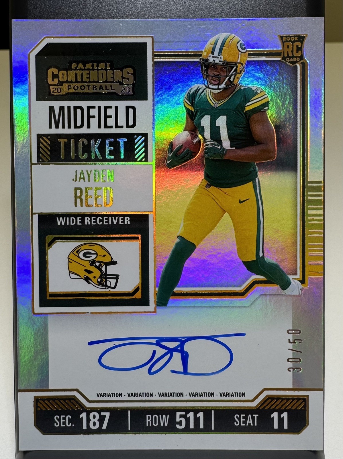 2023 Contenders Jayden Reed Midfield Ticket RC Rookie Variation Auto /50 #118