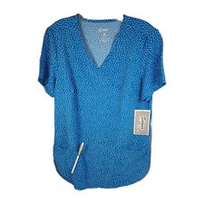Blue with White Dots Scrub Top Size M 2 pockets at Hem New