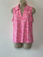 Lilly Pulitzer Imara Polo UPF 50+ Pink Blossom Foxy Llama Shirt #006233 Sz M
