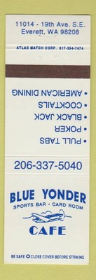 Matchbook Cover - Blue Yonder Cafe Sports Bar Cards Everett WA poker
