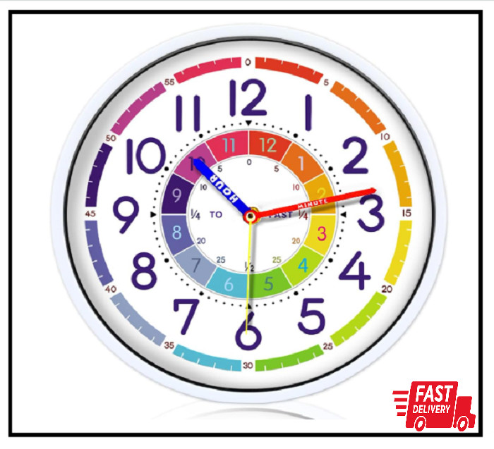 Time Teaching Clock 12 Inch Silent Wall Clock for Kids Learning Time, Silent ...