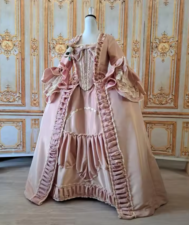 open lace back dress Rose Pink Marie Antoinette Dress Victorian inspired Rococo Baroque cos –  MJcostume