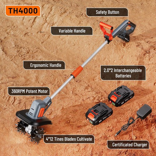 TaskStar TH4000 Fresa da Giardino a Batteria Motozappa Elettrica Senza Fili 21V Batteria - Foto 8 di 9