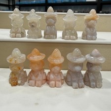 10pc Natural Cherry Blossoms Quartz Crystal carved cat holiday gift