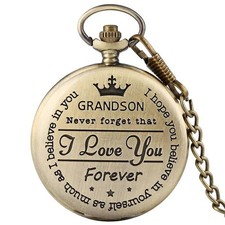 Engraved Quartz Pocket Watch To My Grandson Watch Steampunk Pendant Watch Golden