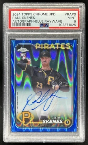 2024 Topps Chrome Update Paul Skenes Auto RC Blue RayWave Refractor #/150 PSA 9