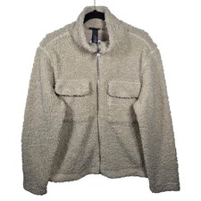 H&M Jacket Womens L Beige Sherpa Teddy Coat F...