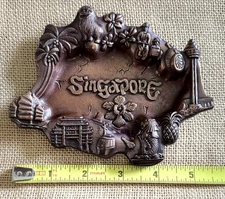 Vintage NEW! SINGAPORE Trinket Tray Wall Decoration Ashtray Metallic Brown NWT